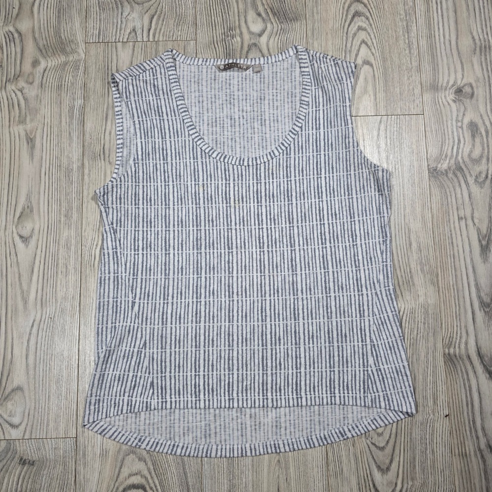 Athleta Breezy Muscle Tee - White and Cobblestone Gray Stripe - Medium